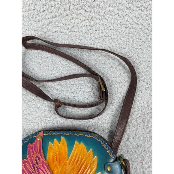 Purse Change Crossbody Angel Embossed Leather Hand made Zip Pouch Wallet - Picture 5 of 7